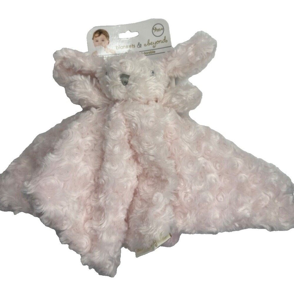 Blankets & Beyond Baby Security Pink Bunny Rabbit Swirl Furry Grey Eyes Tags